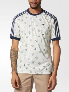 Adidas Skateboarding White Short-Sleeve Cactus Print Tee with Navy Trim